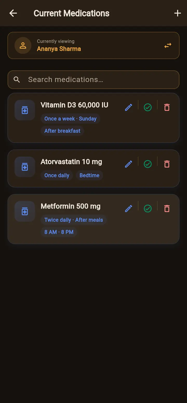 Current Medications screen in the app