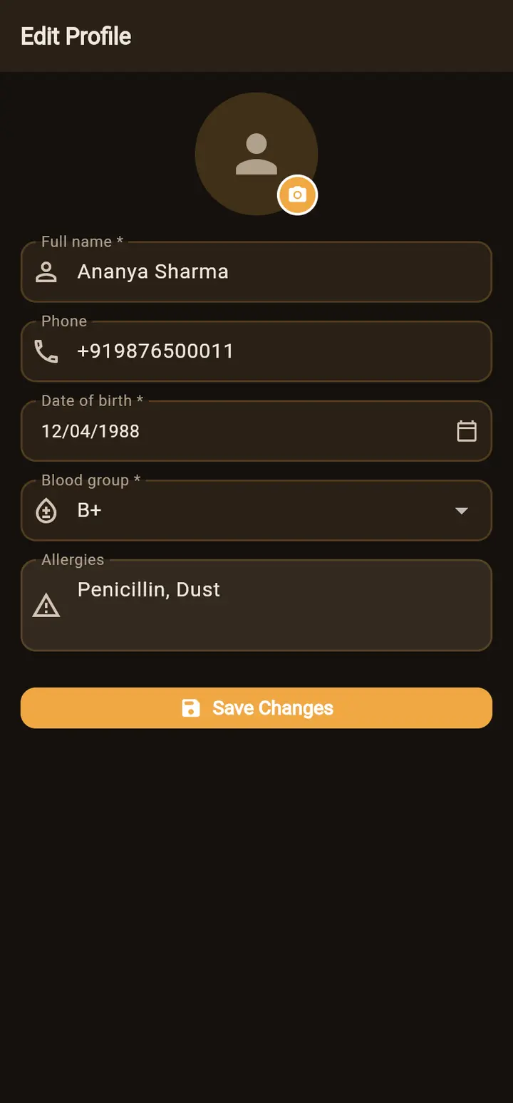 Edit Profile screen in the app