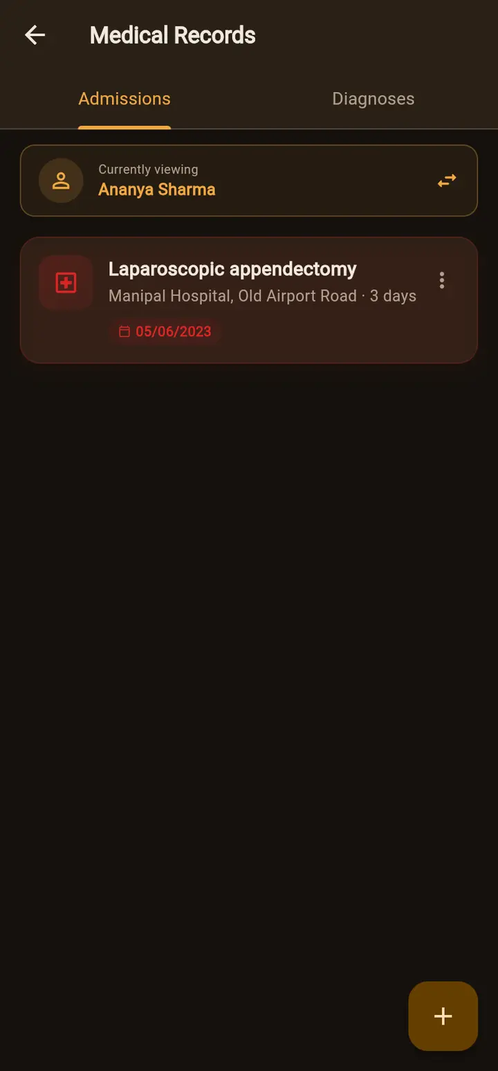Medical Records with Admissions and Diagnoses tabs