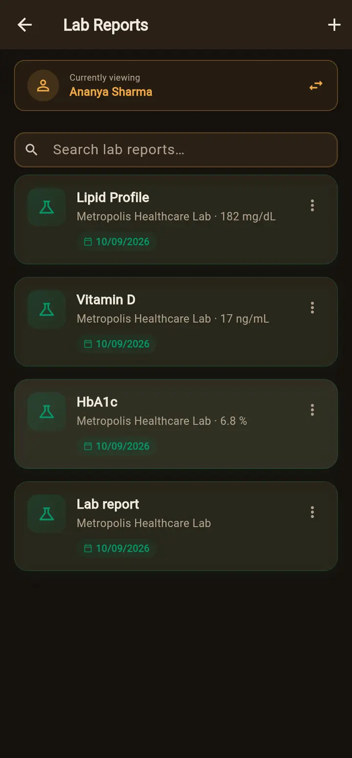 Lab Reports screen in the app