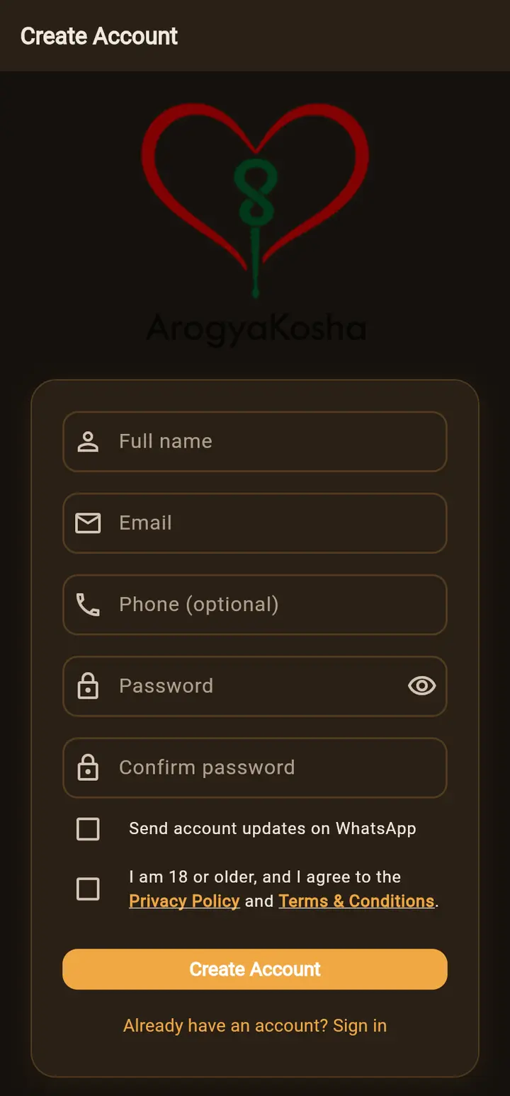 Create Account screen