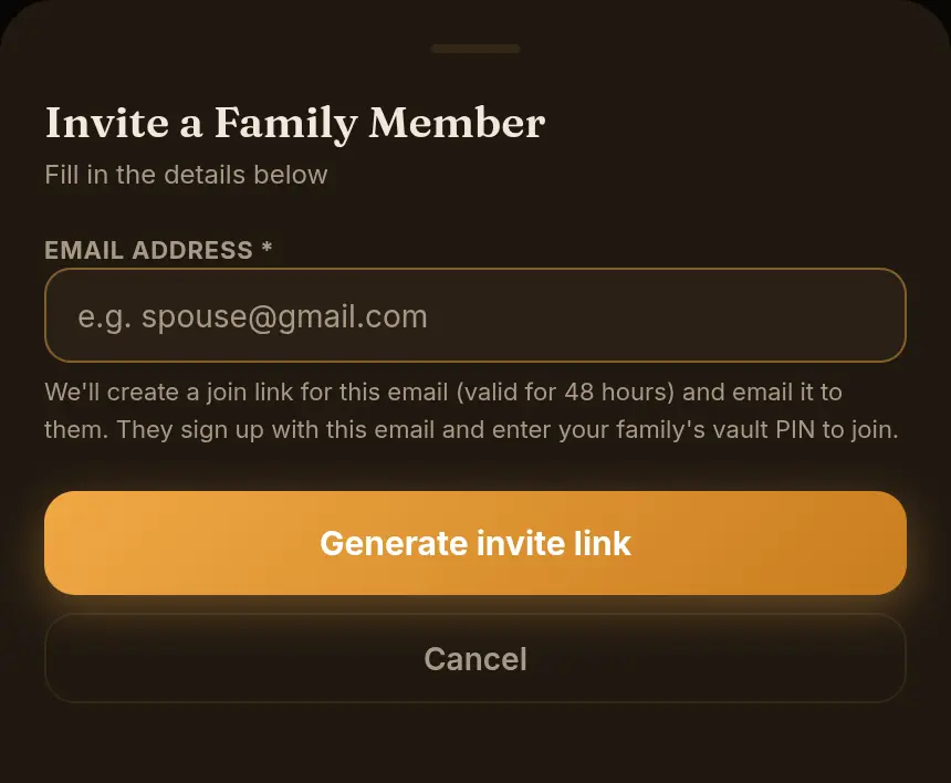Invite a Family Member form