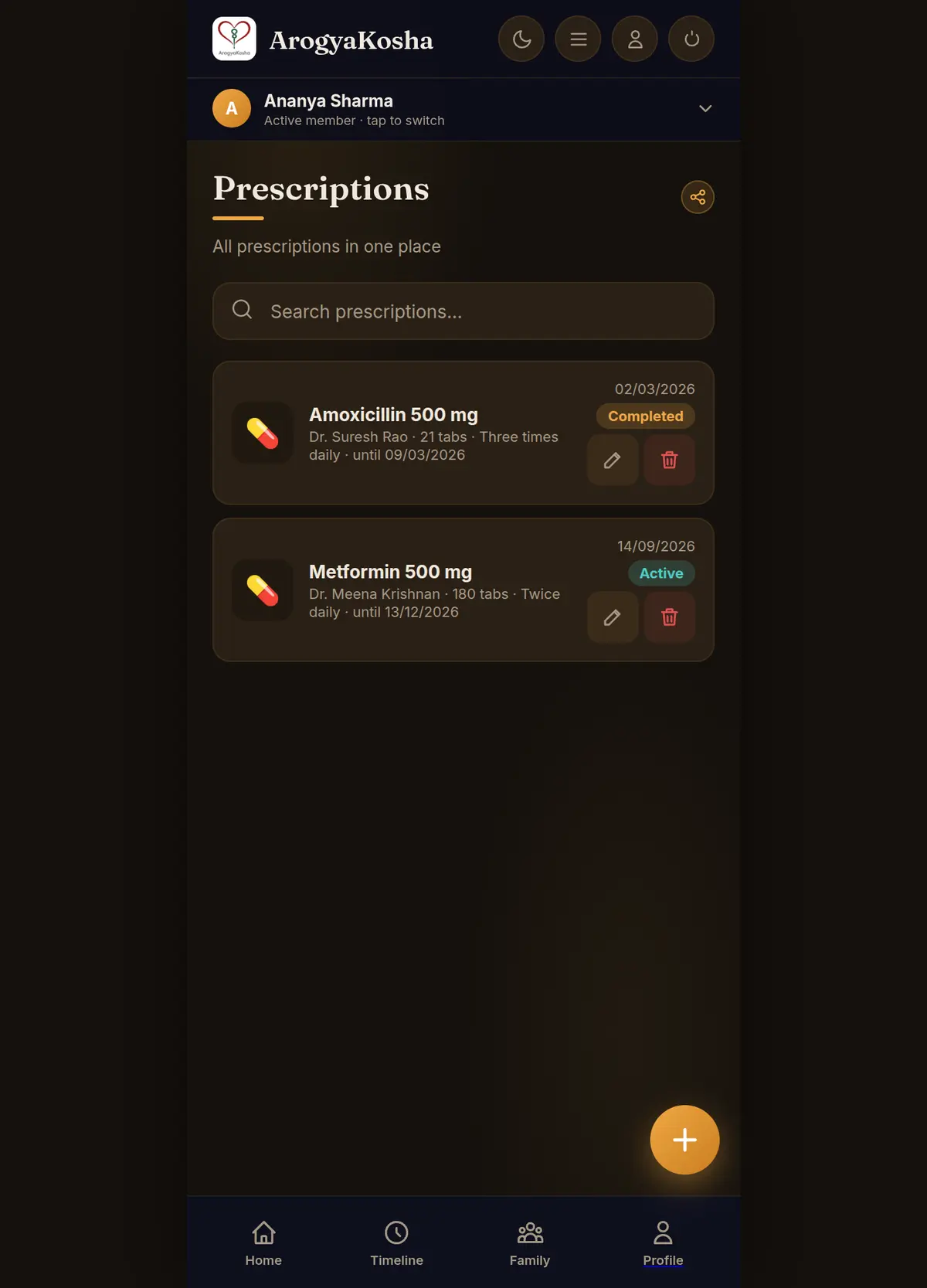 Prescriptions list