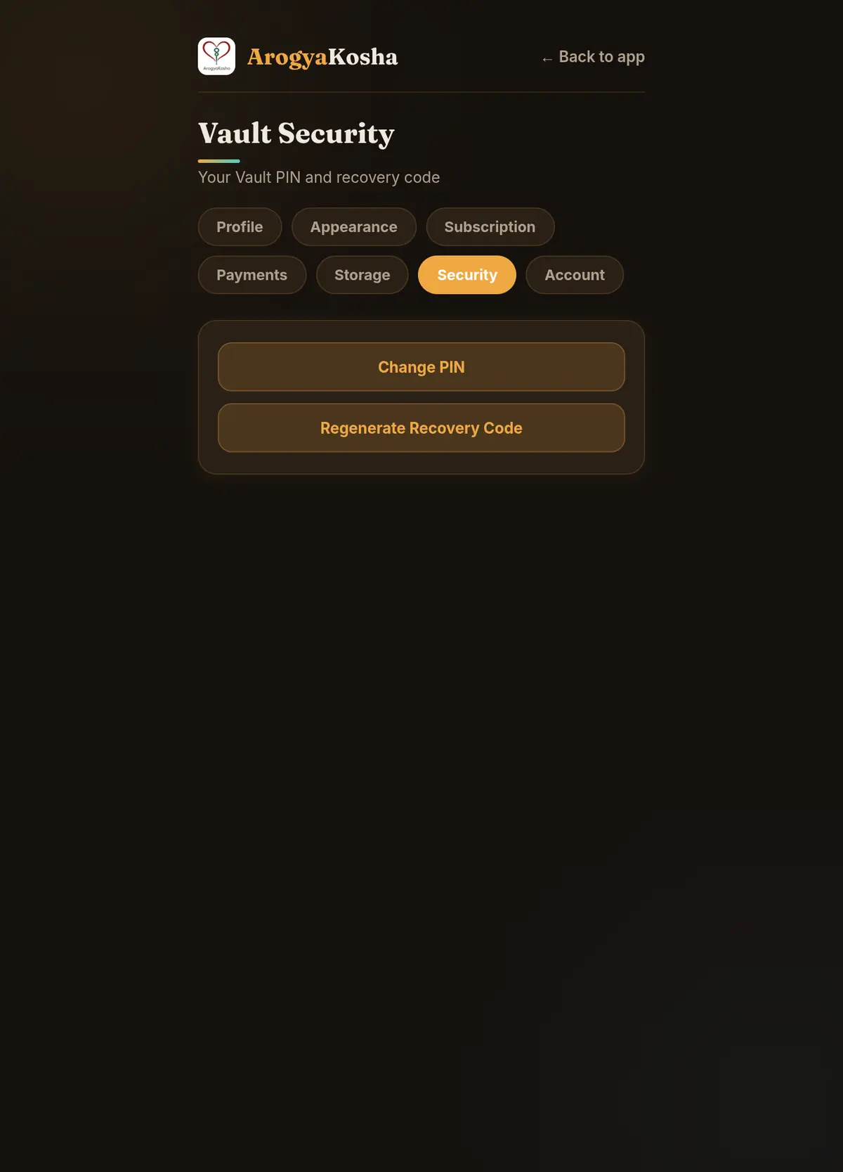 Vault Security settings