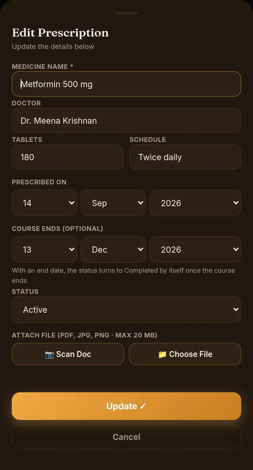 Add Prescription form