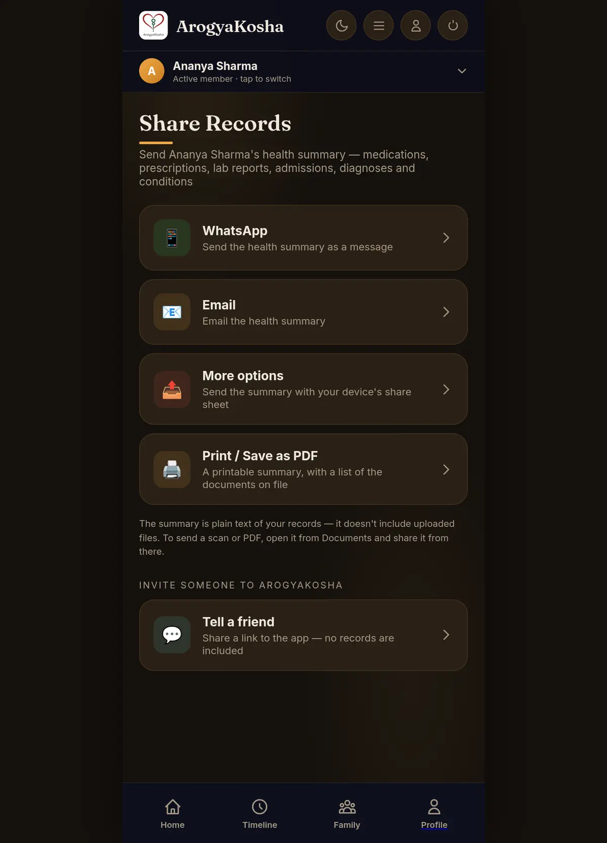 Share Records screen